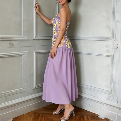Floral Embroidered Strapless Maxi Dress