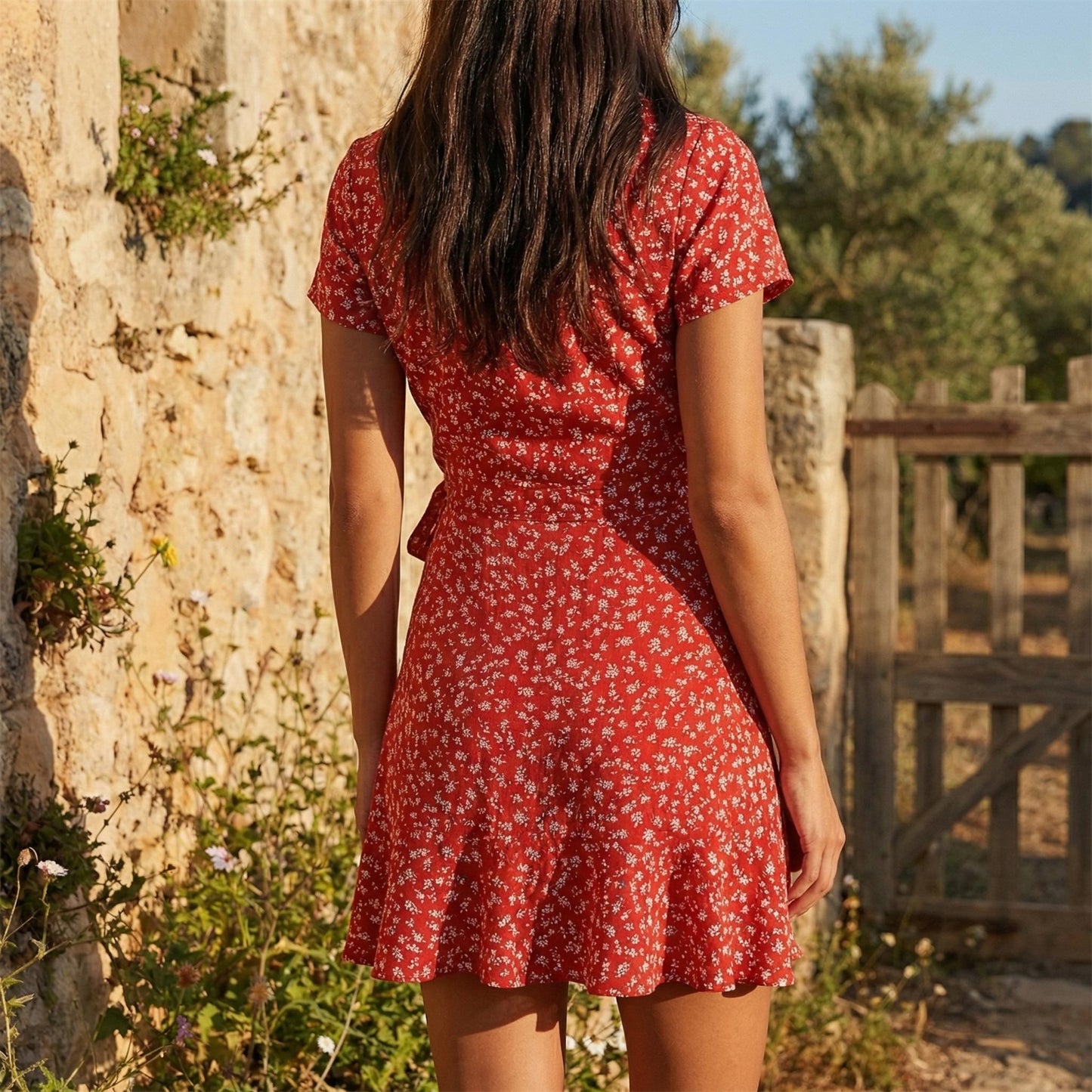 Floral Mini Dress V Neck Ruffle Boho Summer Dress