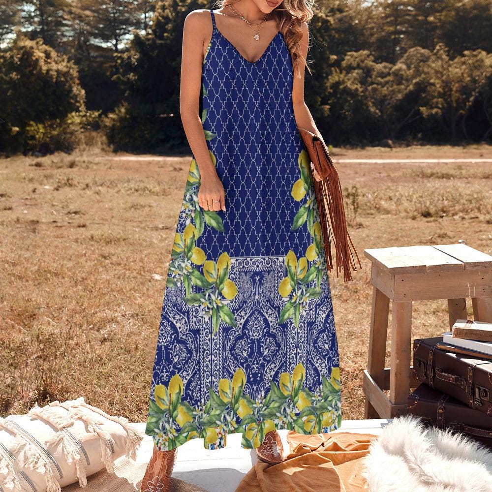 Sicilian Lemon Tile Maxi Dress: Mediterranean Boho Sundress image 7