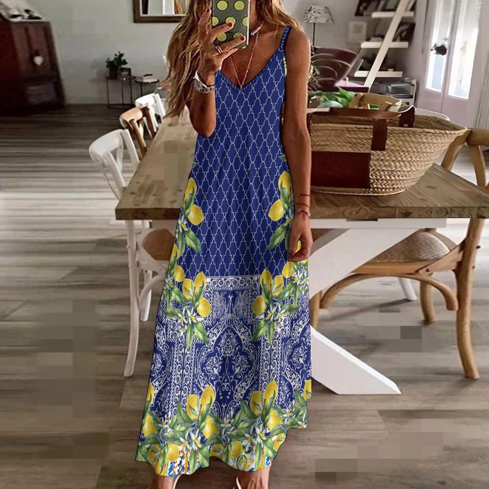 Sicilian Lemon Tile Maxi Dress: Mediterranean Boho Sundress image 3