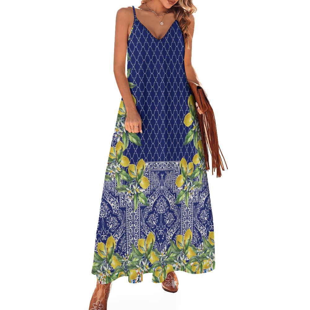 Sicilian Lemon Tile Maxi Dress: Mediterranean Boho Sundress image 6