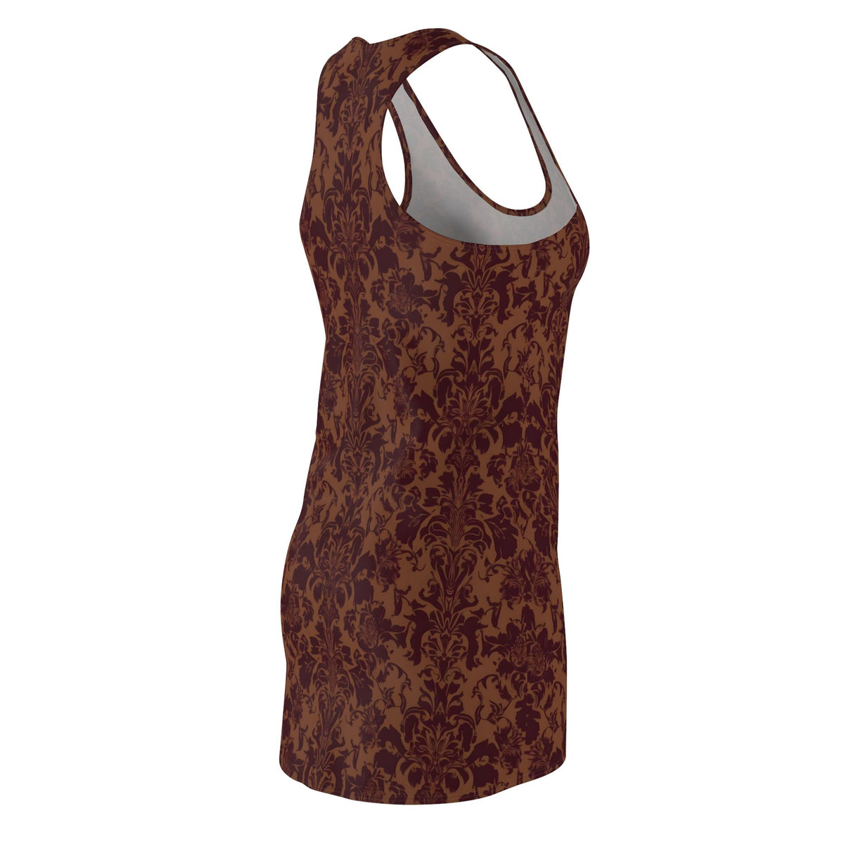 Brown Damask Racerback Mini Dress, Gothic Baroque Bodycon Style, Dark Academia Floral Summer Outfit image 8