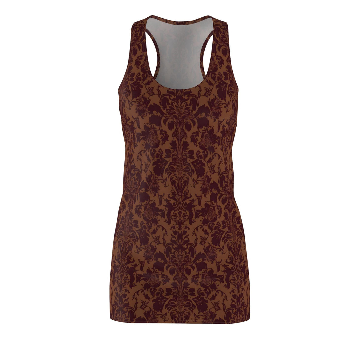 Brown Damask Racerback Mini Dress, Gothic Baroque Bodycon Style, Dark Academia Floral Summer Outfit image 4