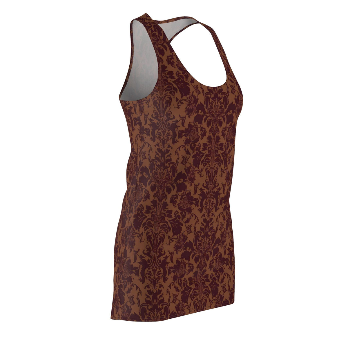 Brown Damask Racerback Mini Dress, Gothic Baroque Bodycon Style, Dark Academia Floral Summer Outfit image 7